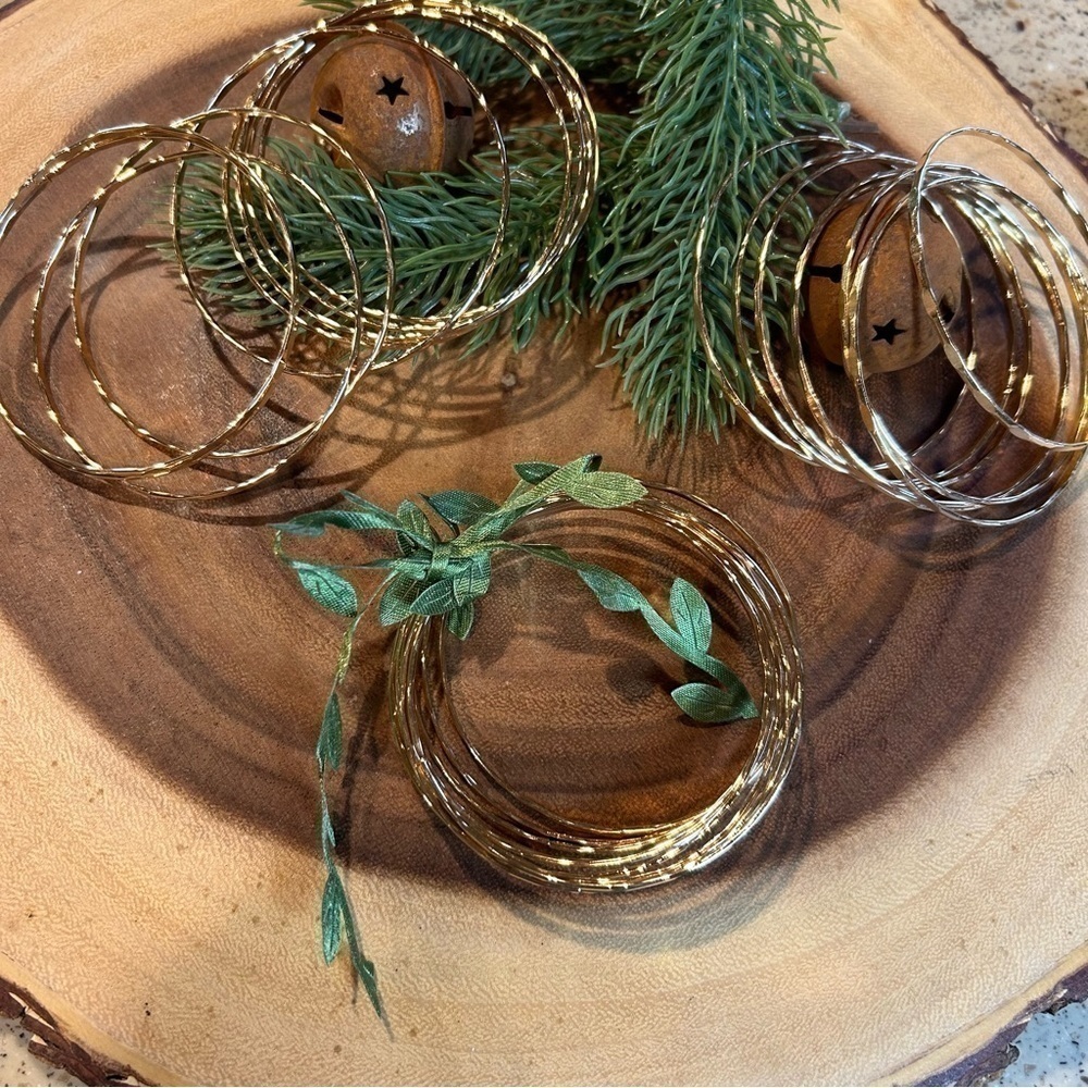 14 K GOLD-PLATED BOHO TEXTURED STACK BRACELETS- SET OF 9- OS- NWOT